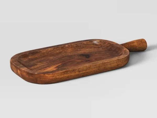Wooden serving board with a handle and rich natural grain